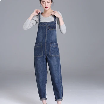 Женский модный комбинезон, слегка облегающий новые широкие брюки с резинкой на талии, популярные женские джинсы большого размера из денима
